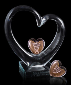 Skulptur heart in heart bøhmisk krystal aske guld